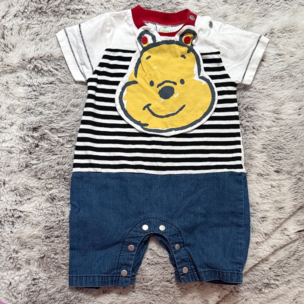 Disney Kids Winnie the Pooh Striped Romper - Black, White, Blue, Red, Yellow
